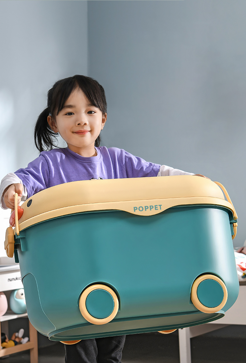 Многофункциональный ящик для хранения игрушек Poppet Утенок Блу на колесах большой (PP-001B-L) - фото 6