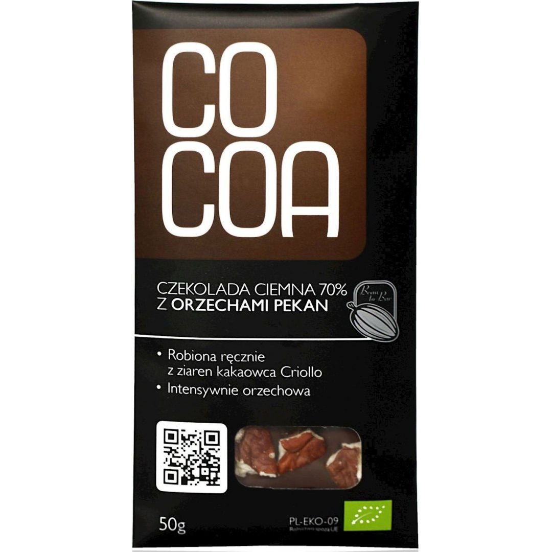 Шоколад сирий Cocoa з Пеканом темний 70% органічний 50 г - фото 1