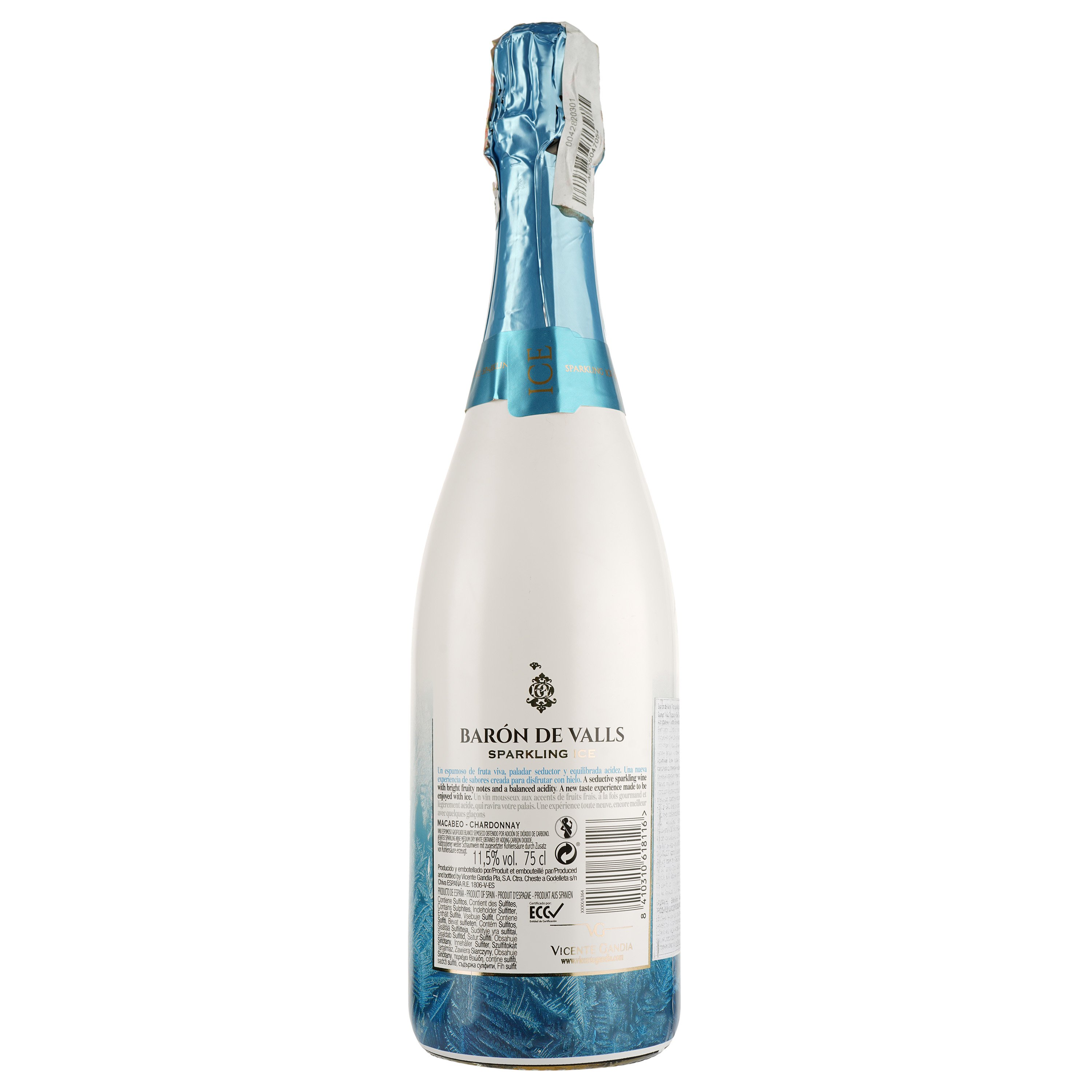 Вино игристое Baron de Valls Ice Sparkling White, белое, полусухое, 10%, 0,75 л - фото 2