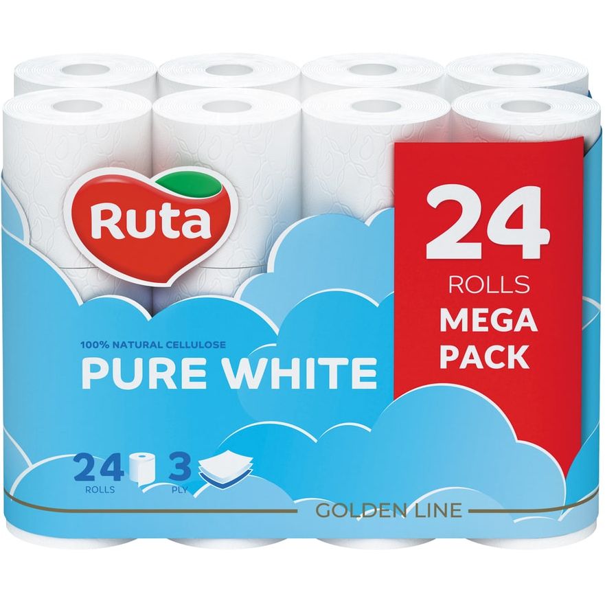 Туалетная бумага Ruta Pure White, трехслойная, 24 рулона - фото 1