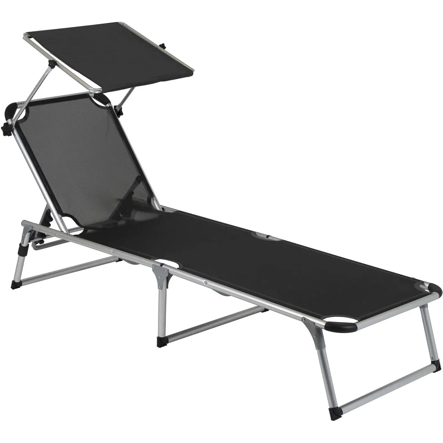 Ліжко розкладне Bo-Camp Sun Lounger With Sunscreen 5 Positions Black (1304460) - фото 1