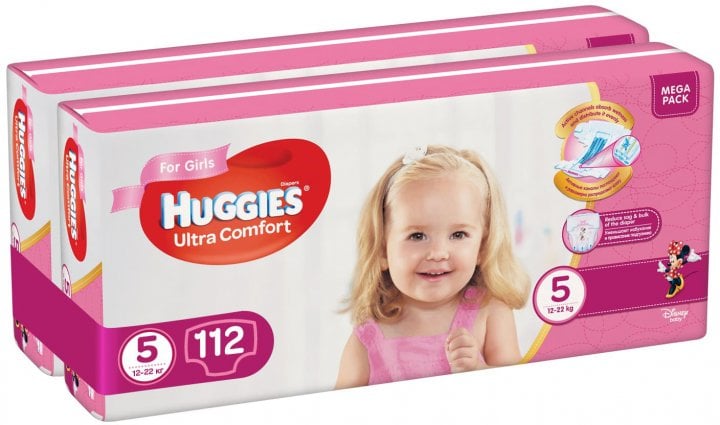Набор подгузников для девочек Huggies Ultra Comfort 5 (12-22 кг), 112 шт. (2 уп. по 56 шт.) - фото 2