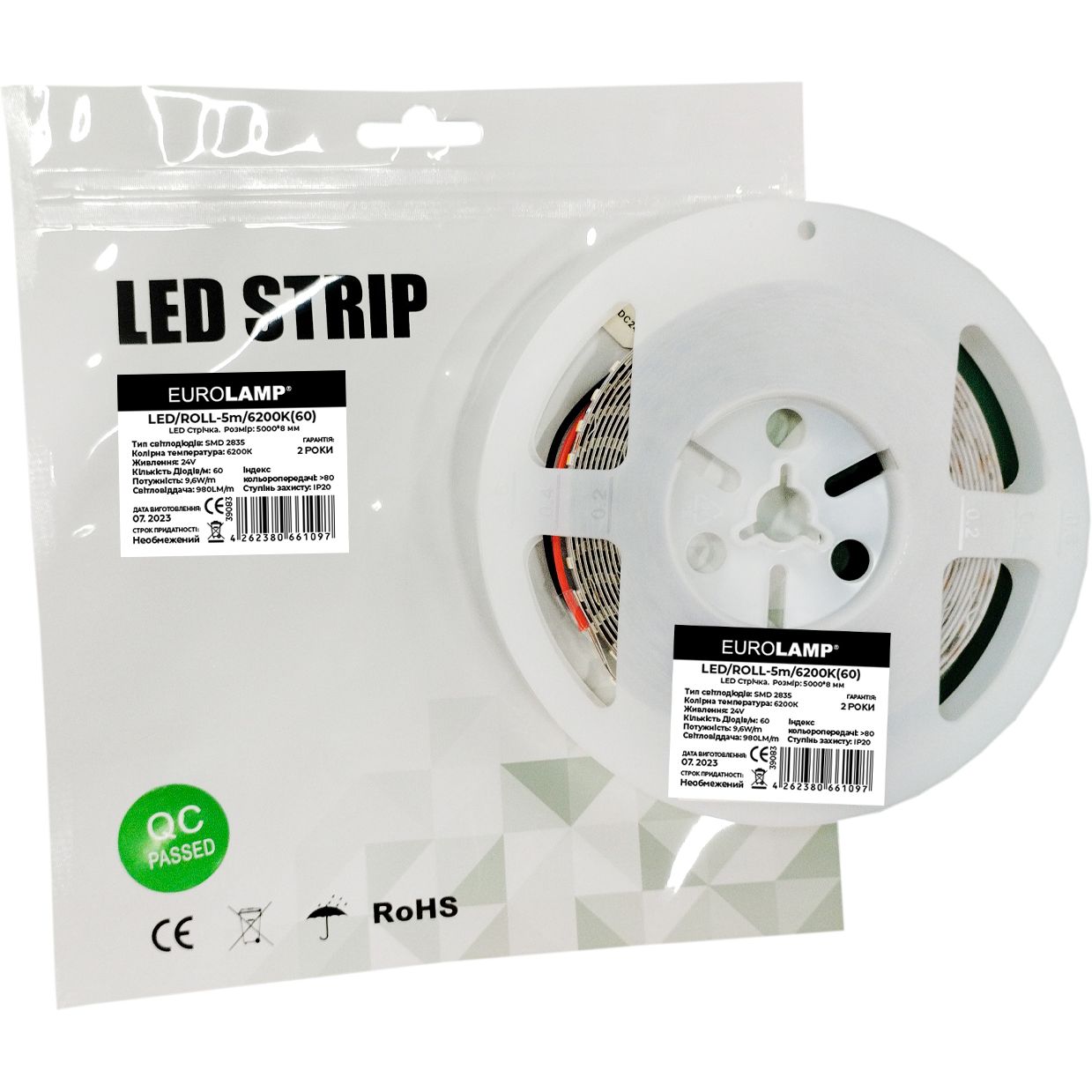 Светодиодная лента Eurolamp Led SMD2835, 60 диодов/м 5 м 24V 6200K (LED/ROLL-5m/6200K(60)) - фото 1