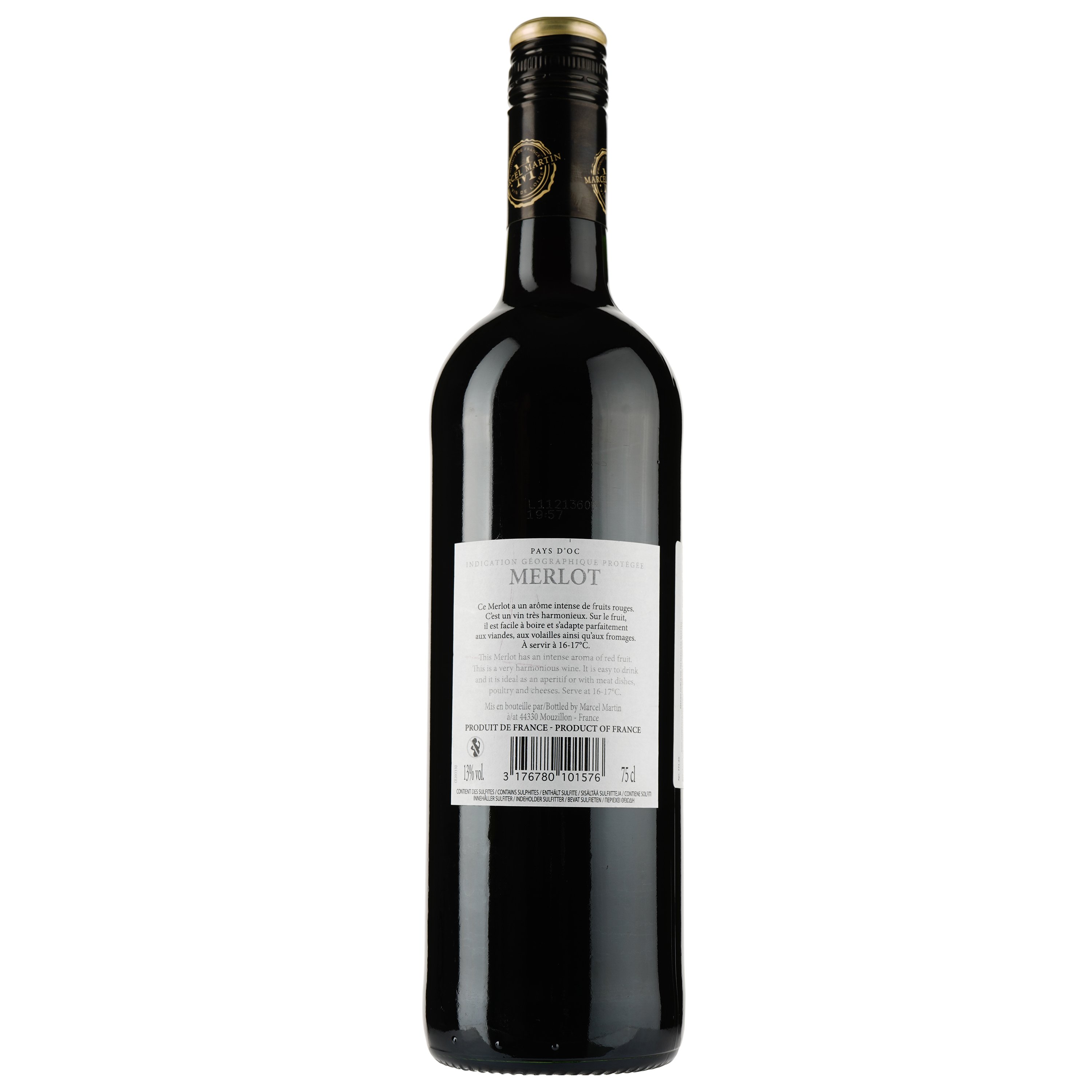 Вино Marcel Martin Merlot, червоне, сухе, 13%, 0,75 л - фото 2