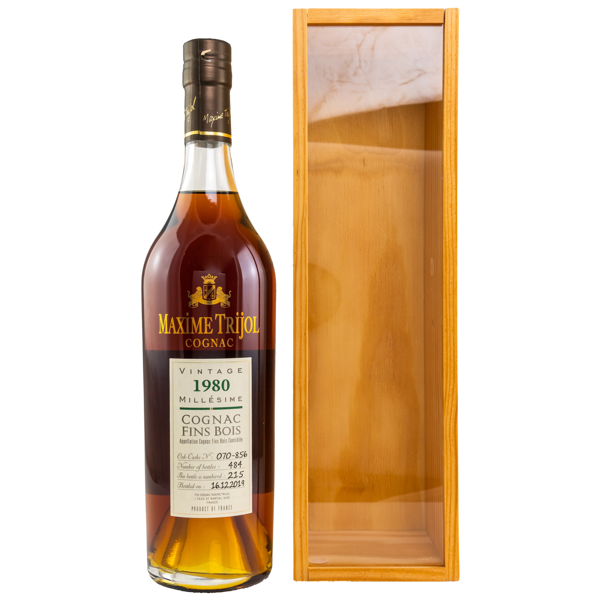 Коньяк Maxime Trijol cognac Fins Bois Vintage 1980, 40%, 0,7 л - фото 1