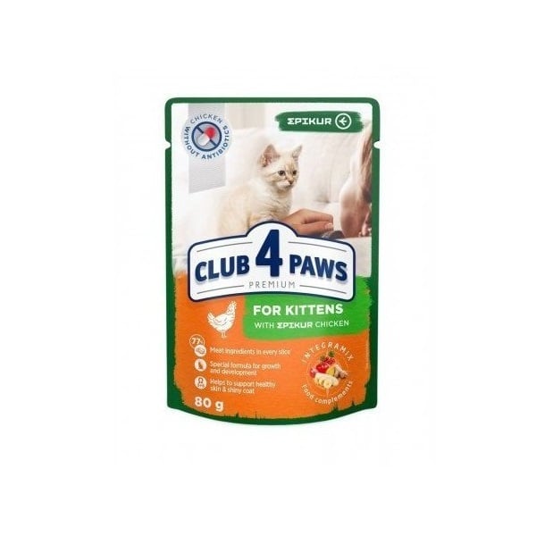 Вологий корм для кошенят Club 4 Paws Premium, курка в соусі, 80 г (B5611901) - фото 1