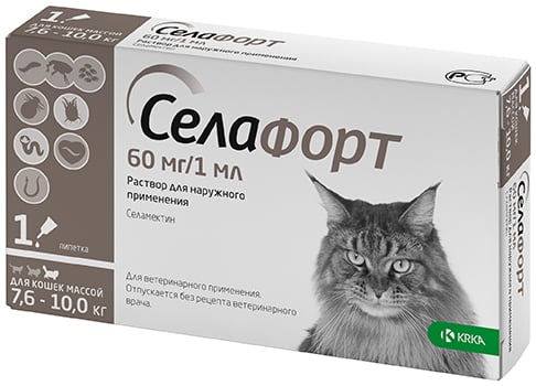Фото - Лекарства и витамины KRKA Краплі на холку  Селафорт від зовнішніх і внутрішніх паразитів для кот 