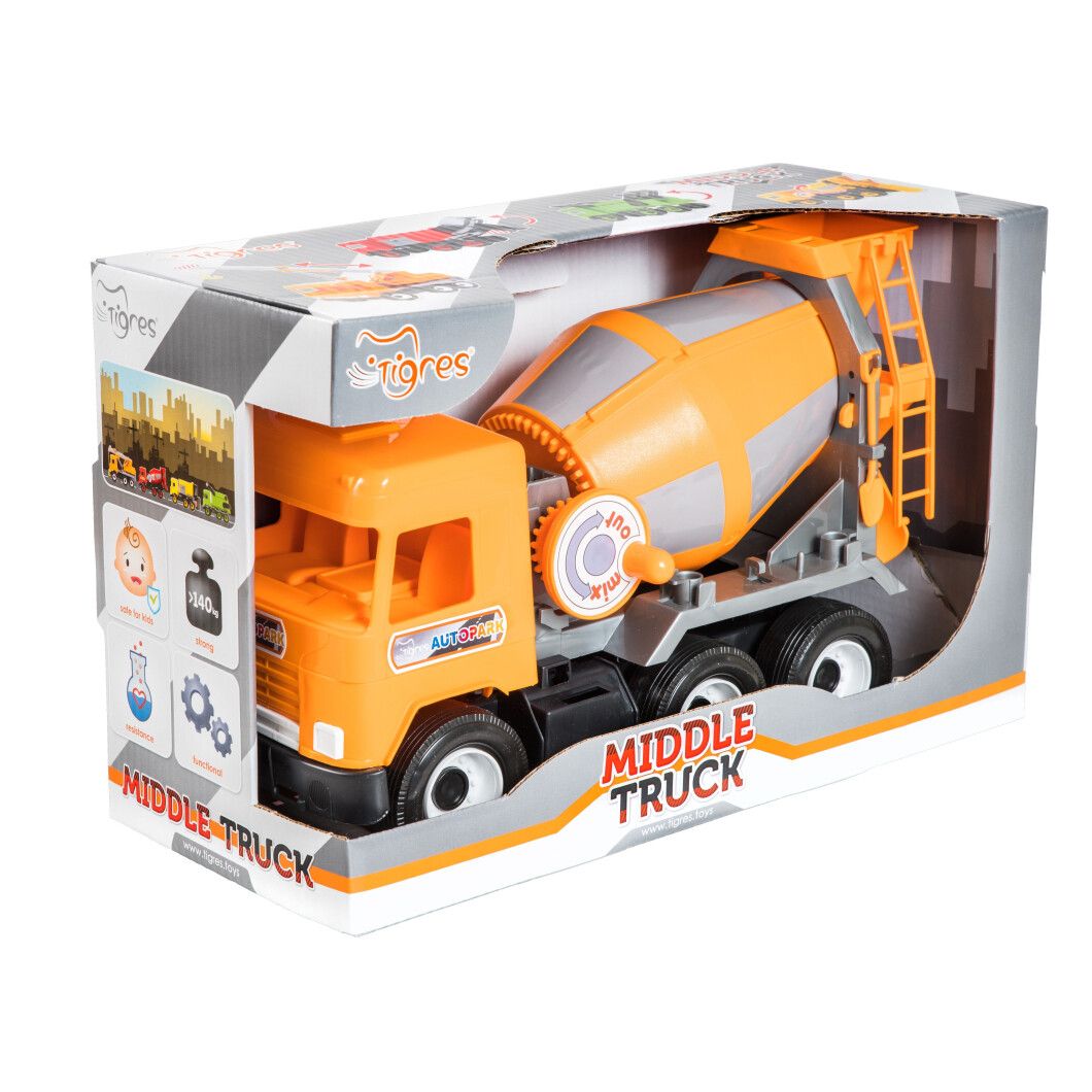 Машинка Tigres Middle Truck Бетономешалка City оранжевый с серым (39311) - фото 2