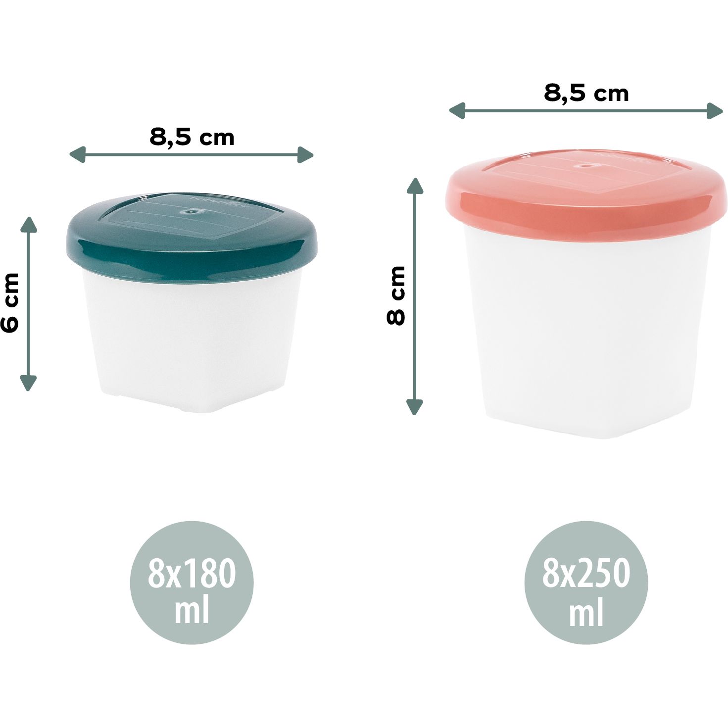 Набір контейнерів для їжі Babymoov Babybols Kit 8 шт. по 250 мл + 8 шт. 180 мл, разноцветные (A004316) - фото 4