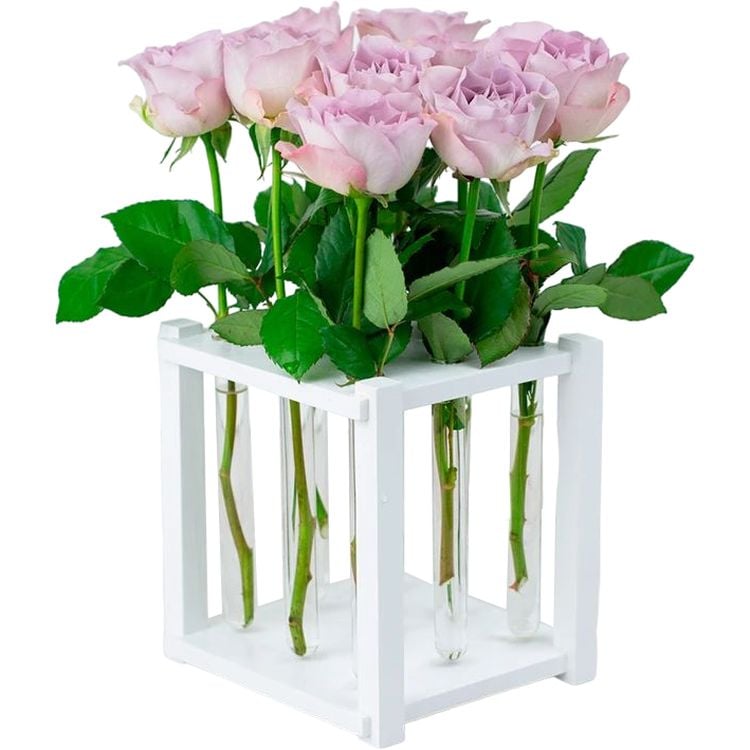 Деревянная подставка для цветов Стеклоприбор, 9 пробирок, белая (300681) - фото 1
