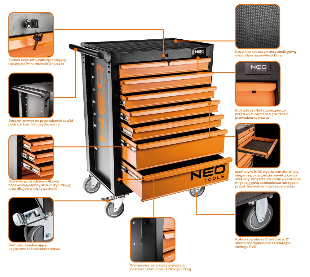 Тележка для инструментов Neo Tools 6 выдвижных ящиков до 280 кг (84-221) - фото 2