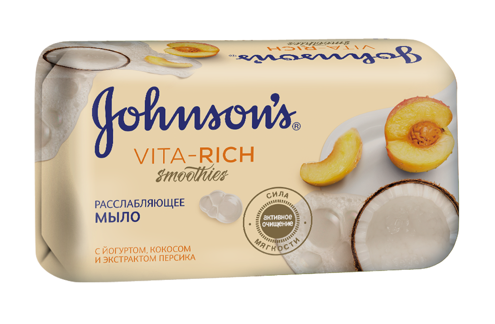 Мыло Johnson’s Vita-Rich Расслабляющее с йогуртом, кокосом и экстрактом персика, 125 г - фото 1