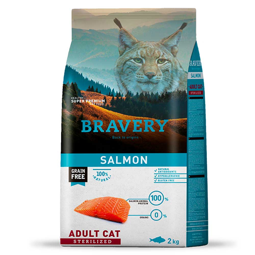 Сухой корм для стерилизованных кошек Bravery Salmon Adult Cat Sterilized, с лососем, 2 кг (7708 BR SALM STER_2KG) - фото 1