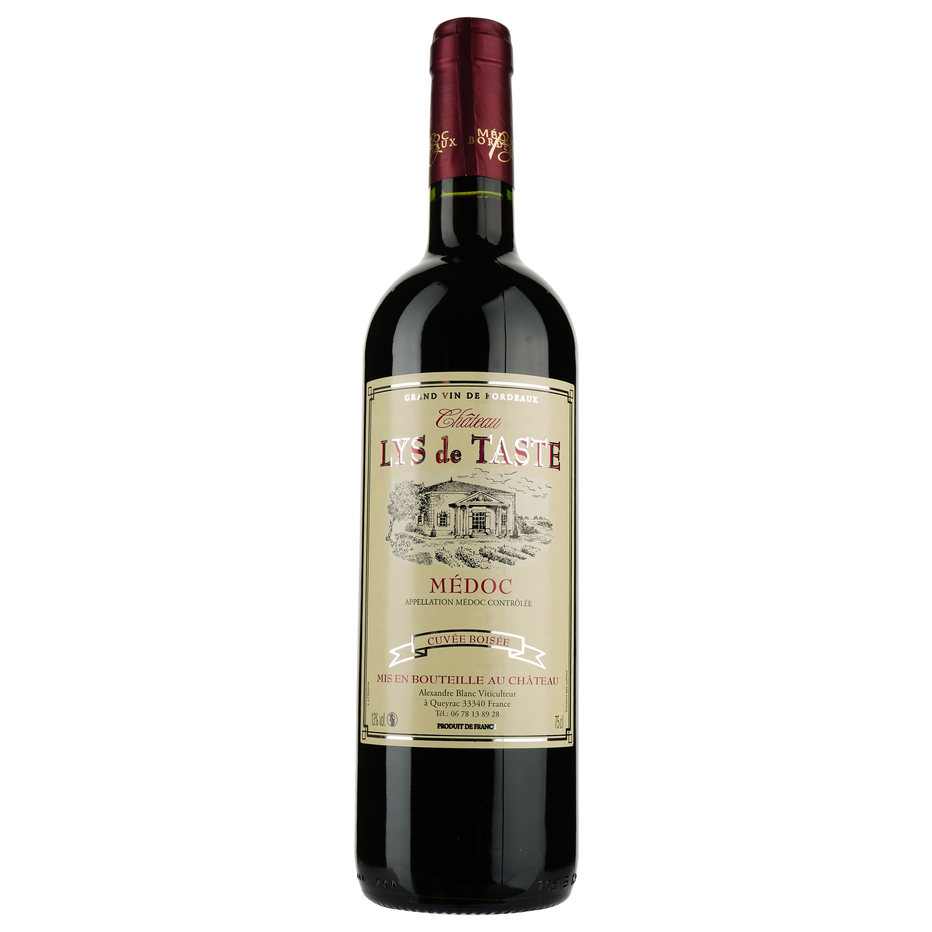 Вино Chateau Lys de Taste AOP Medoc 2019, красное, сухое, 0,75 л - фото 1