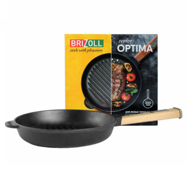 Сковорода-гриль Brizoll Optima чугунная с ручкой, 28х5 см (O2850G-P) - фото 3