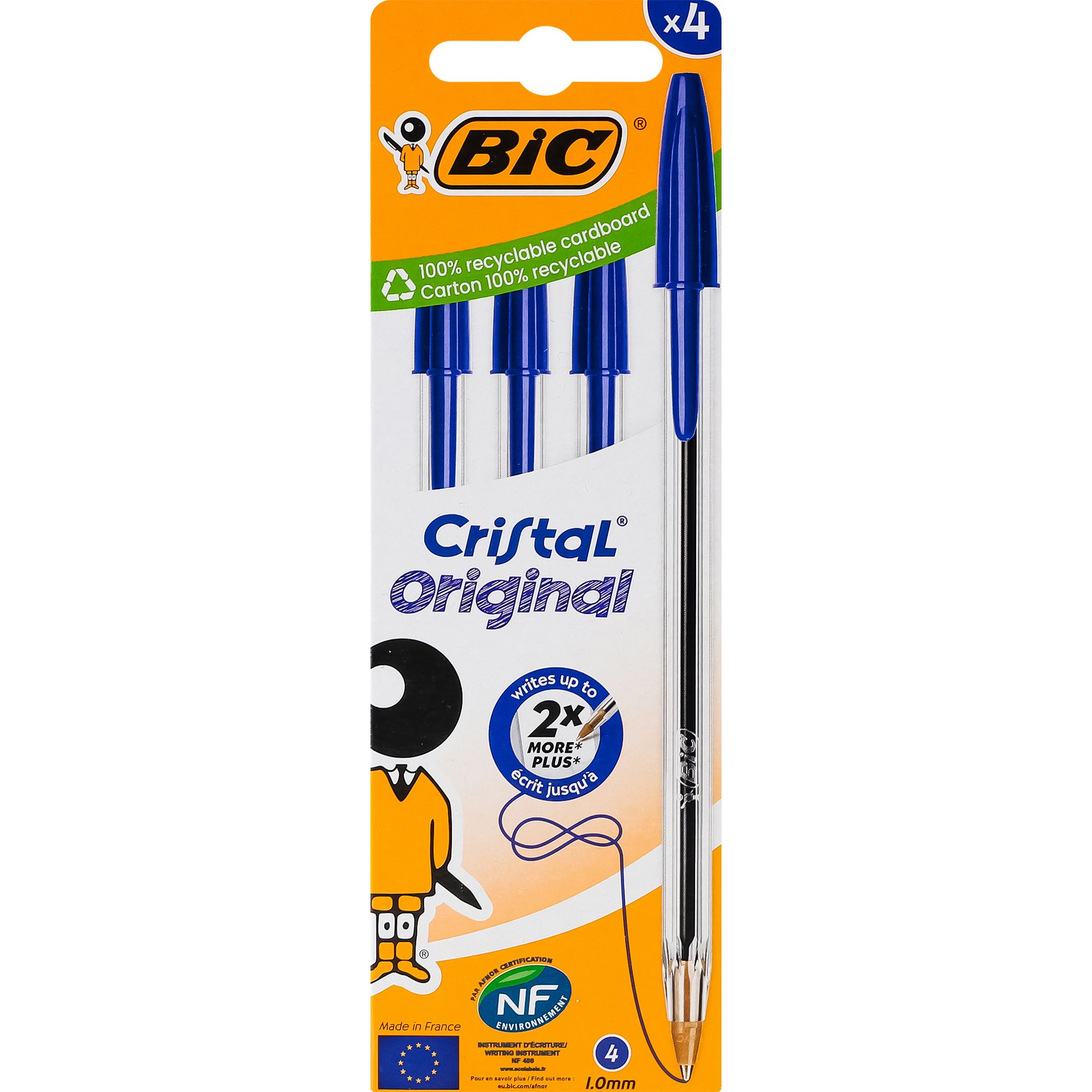 Набор шариковых ручек BIC Cristal синий 0.32 мм 4 шт. (516332) - фото 1