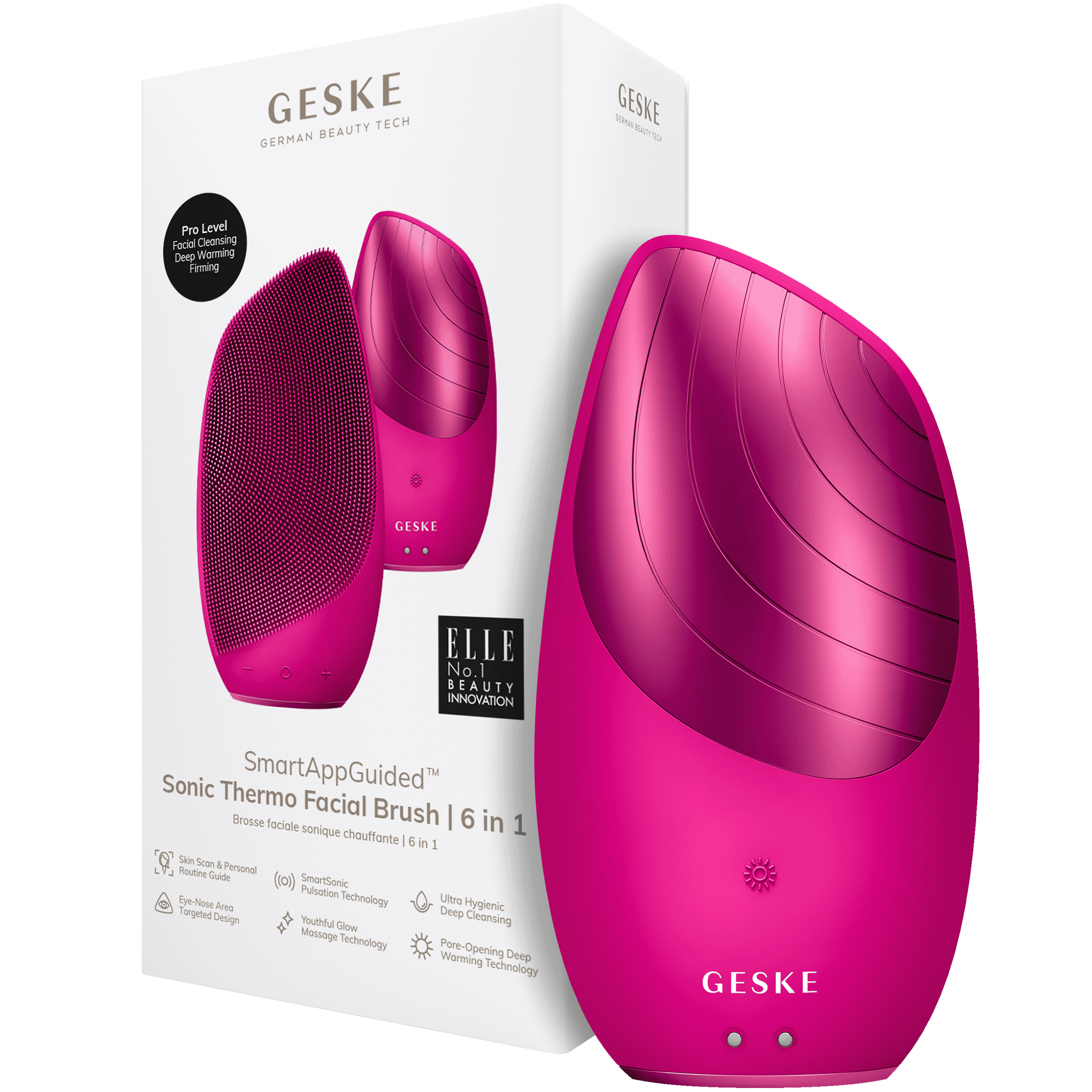 Электронная звуковая термощетка для лица GESKE Sonic Thermo Facial Brush 6 в 1 сиреневая - фото 1