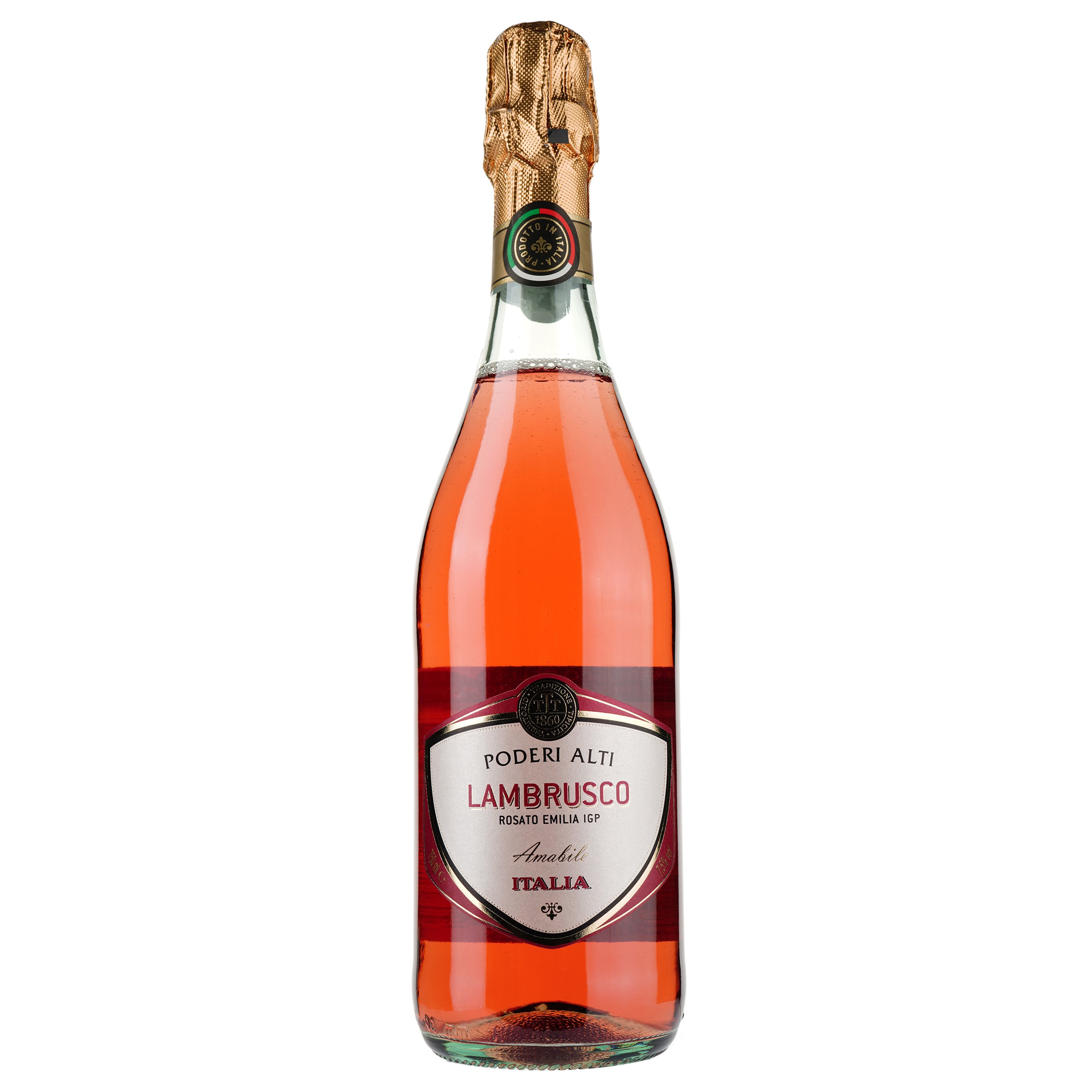 Вино игристое Poderi Alti Lambrusco dell'Emilia, розовое, полусладкое, 7,5%, 0,75 л (954) - фото 1