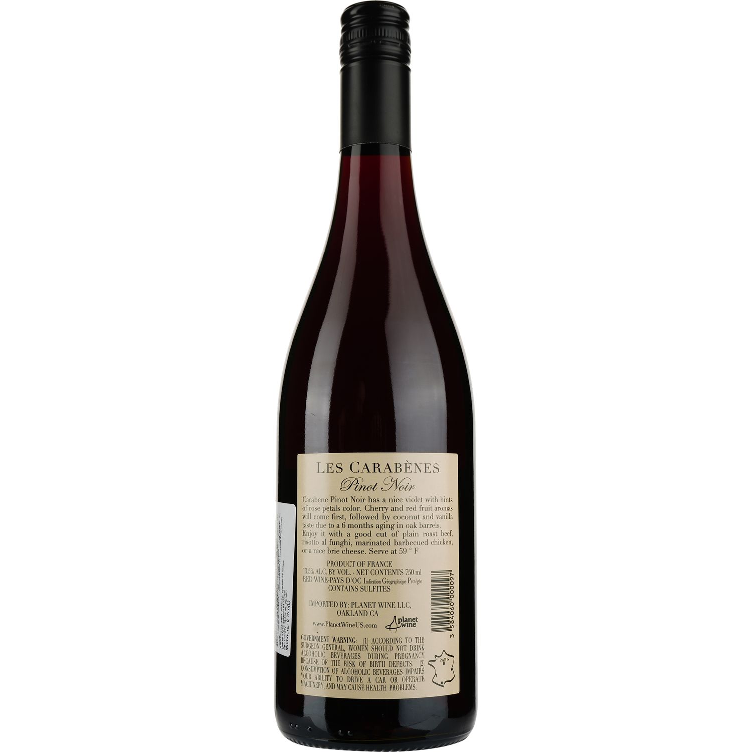 Вино Les Carabenes Pinot Noir IGP Pays D'Oc 2020, красное, сухое, 0,75 л - фото 2