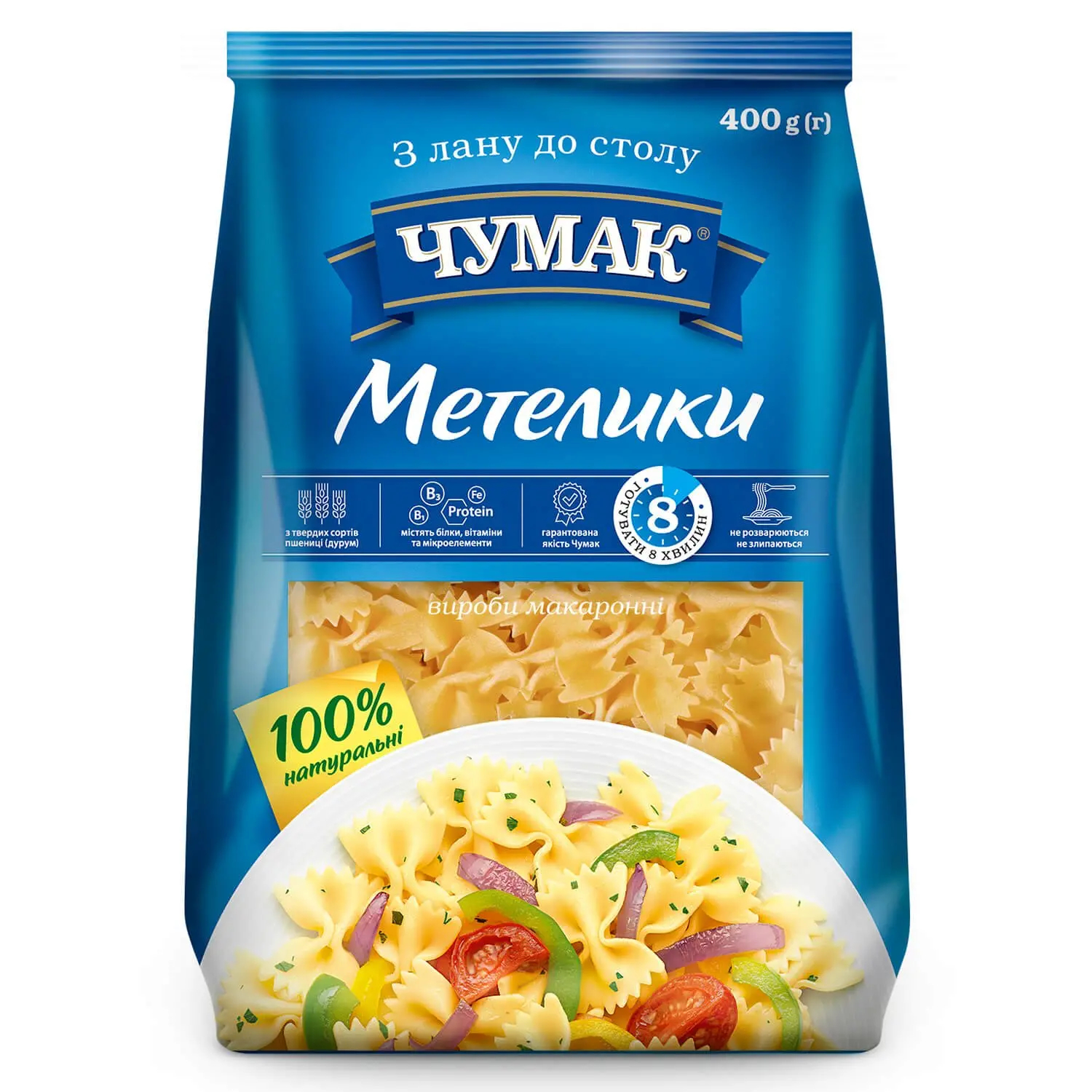 Набір: соус Чумак Солодкий чилі 200 г + соус Чумак Часниковий 200 г + макаронні вироби Чумак Метелики 400 г + макаронні вироби Чумак Капелліні 400 г - фото 2