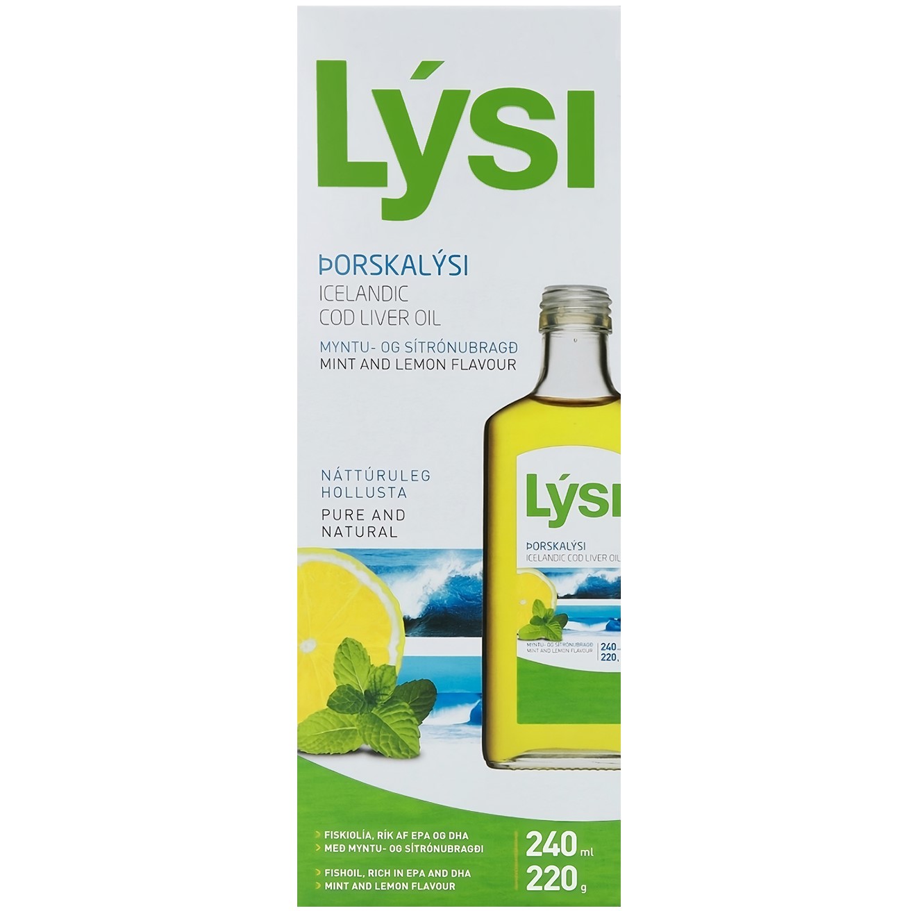 Омега-3 Lysi рыбий жир из печени трески с витаминами A, D, E со вкусом лимона и мяты 240 мл - фото 2