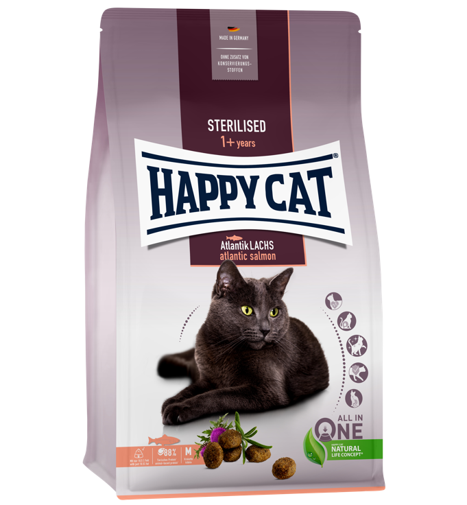 Сухой корм для взрослых стерилизованных кошек Happy Cat Sterilised Atlantik Lachs, со вкусом атлантического лосося, 1,3 кг (70579) - фото 1