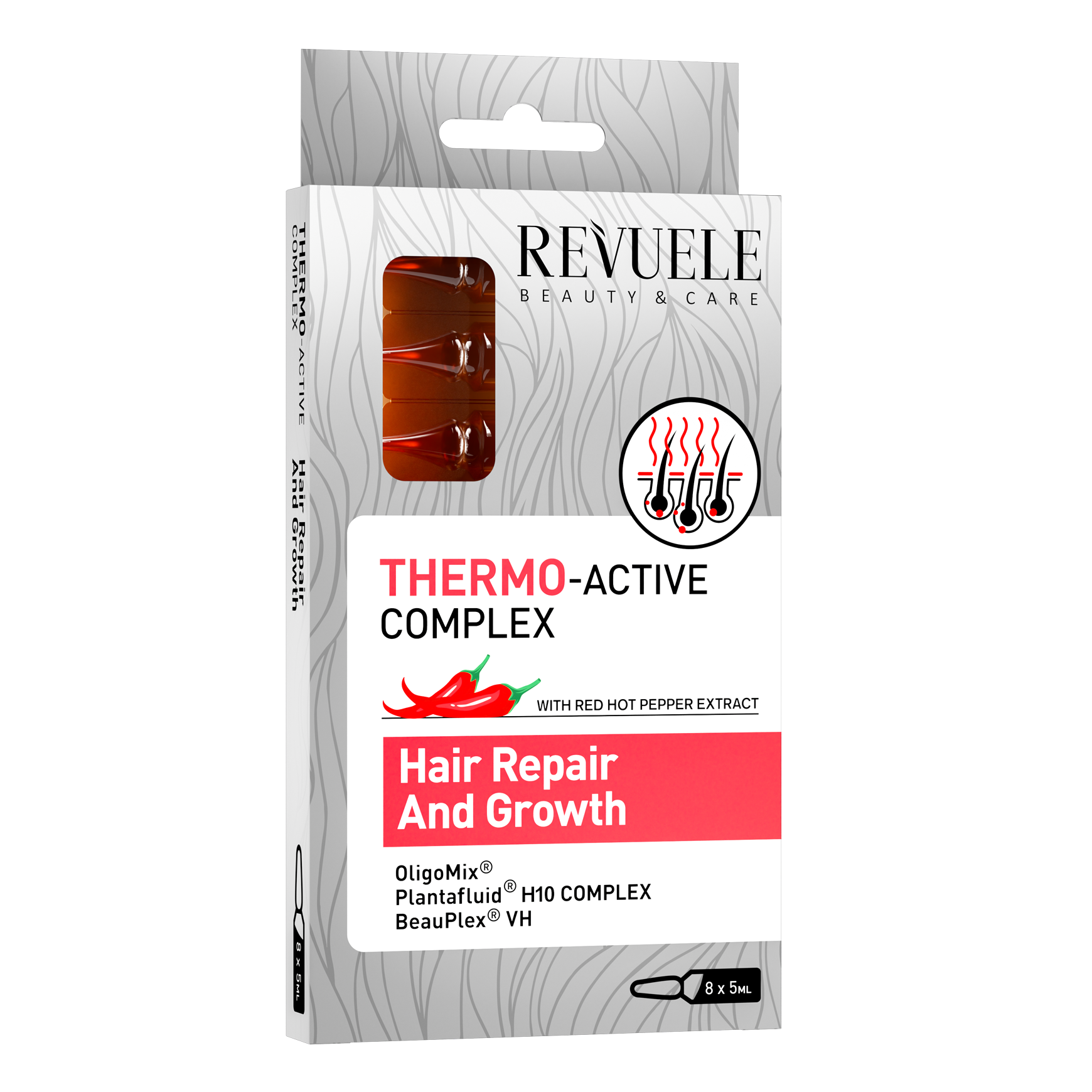 Термо активний комплекс Revuele для активації росту волосся в ампулах Відновлення+Ріст, 8х5 мл - фото 1
