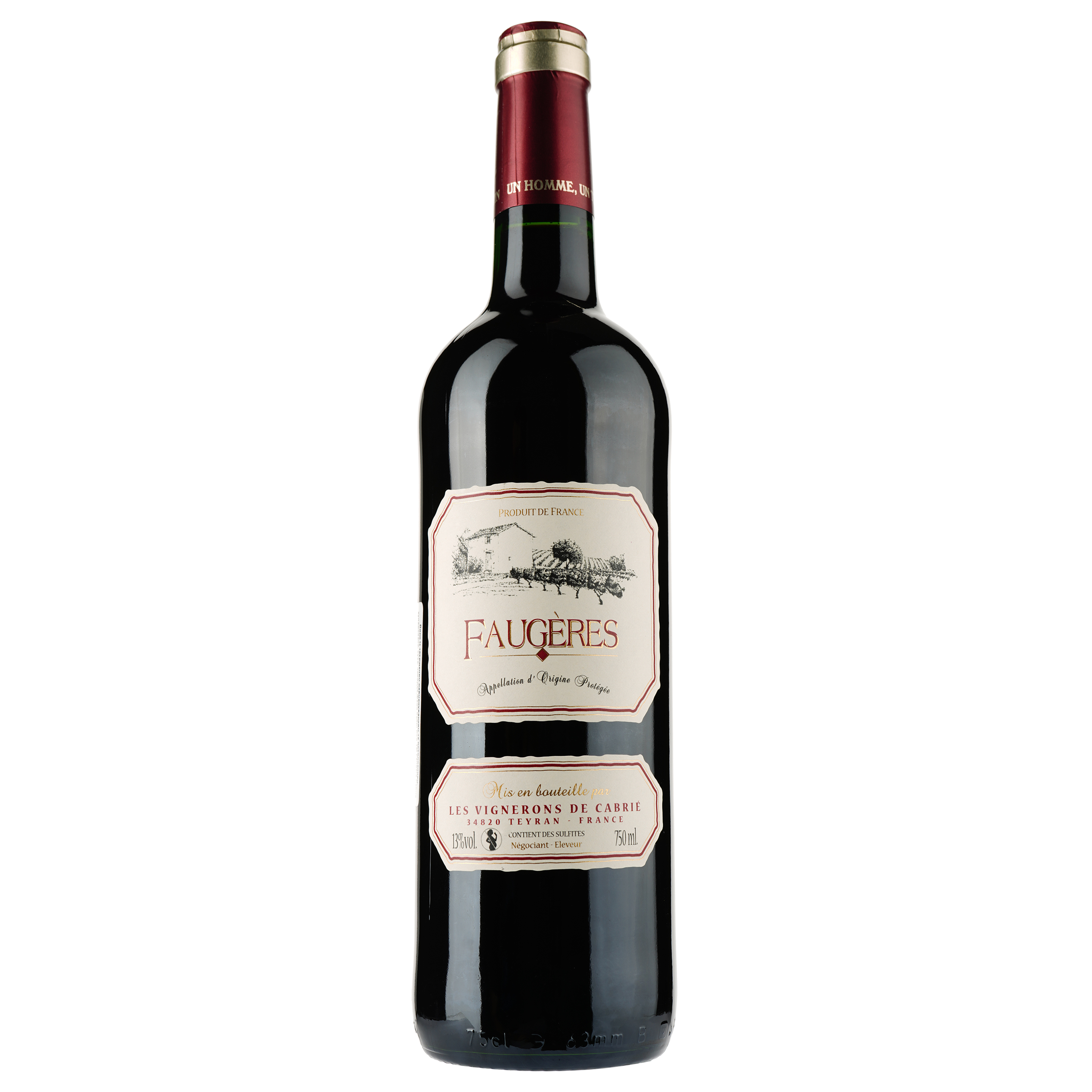 Вино Les Vignerons de Cabrie Rouge AOP Faugeres, червоне, сухе, 0.75 л - фото 1
