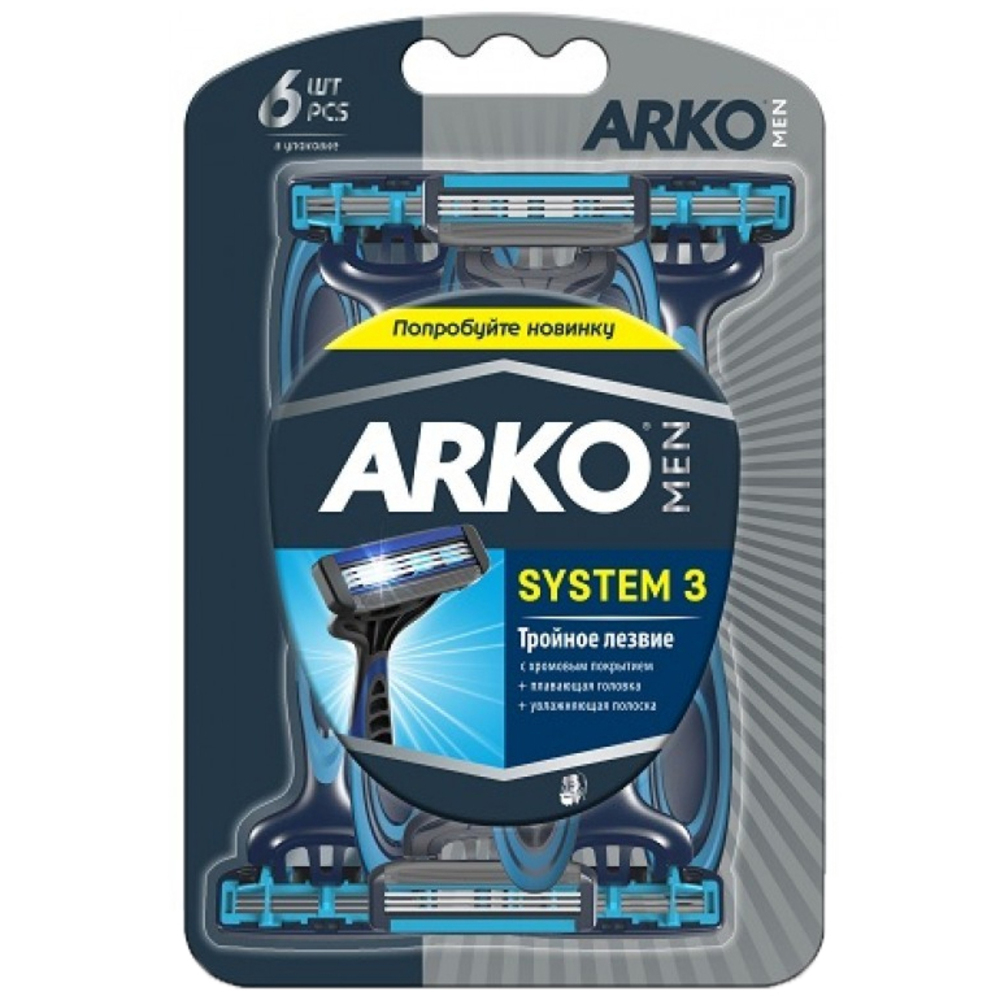Станки для гоління Arko T3 System Потрійне лезо 6 шт. - фото 1