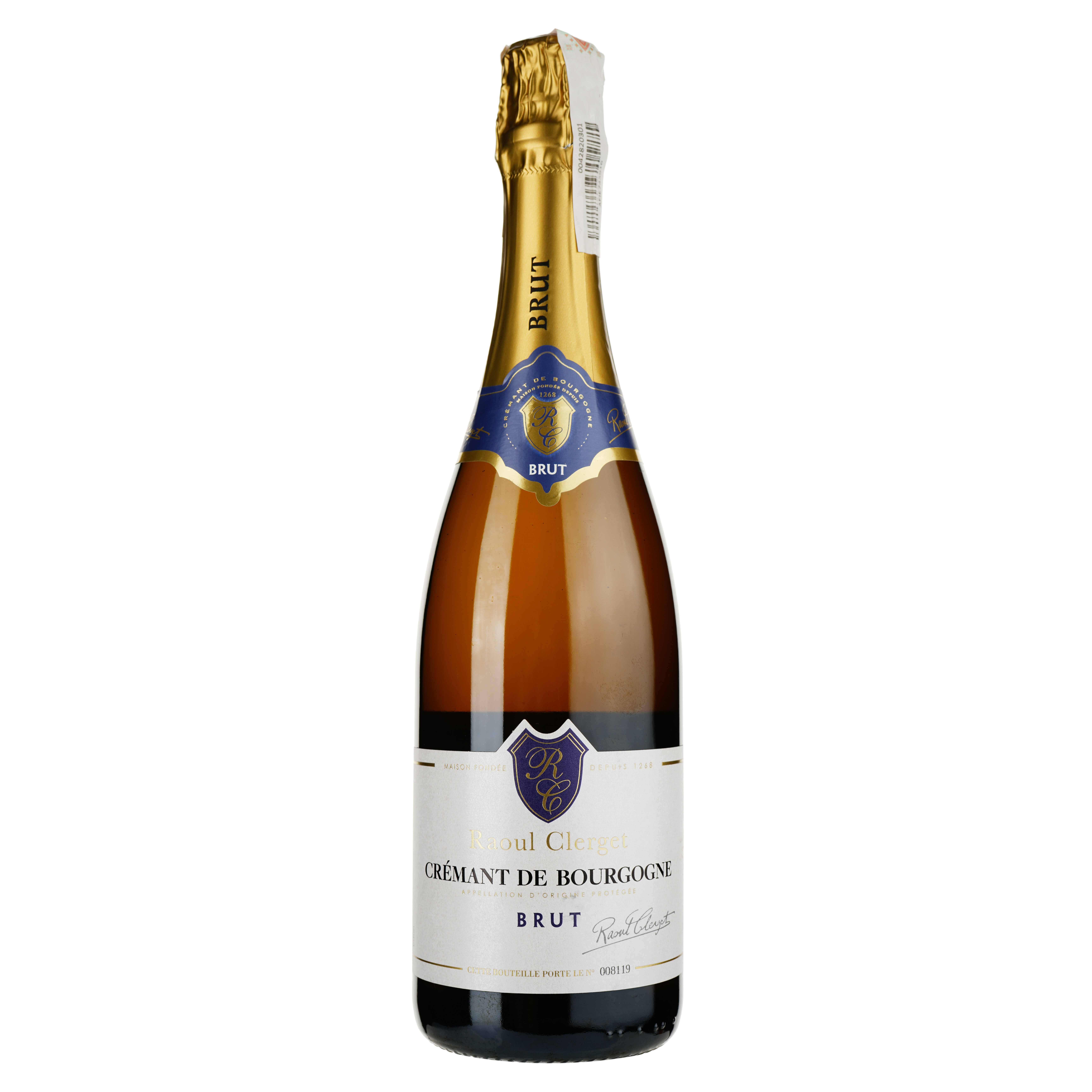 Вино игристое Raoul Clerget Cremant de Bourgogne Brut, белое, брют, 12%, 0,75 л - фото 1