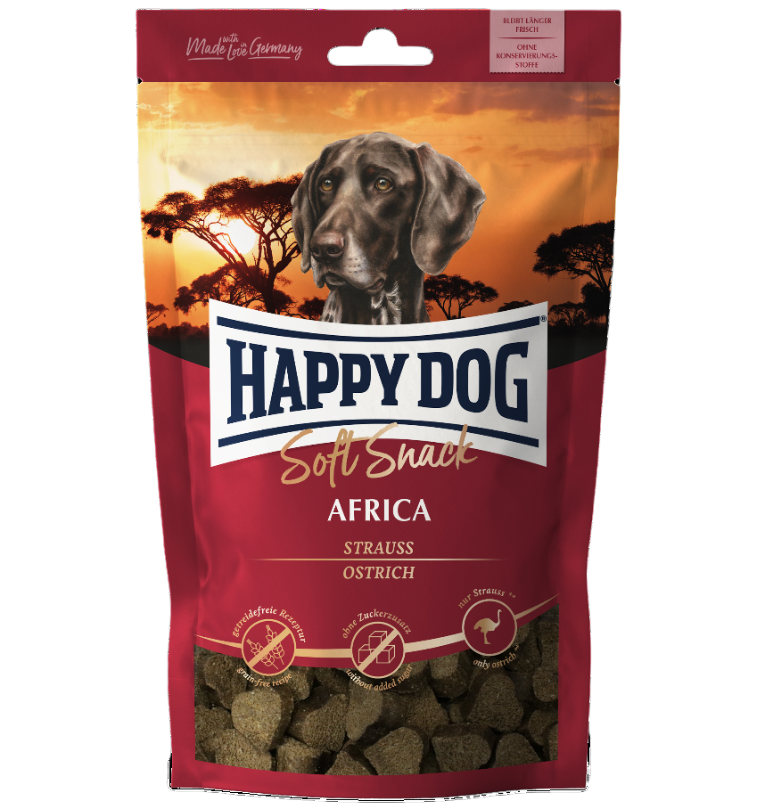 Ласощі для собак середніх та великих порід Happy Dog SoftSnack Africa, м'які закуски зі страусом та картоплею, 100 г (60685) - фото 1