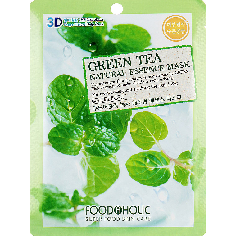 Тканинна 3D-маска для обличчя Food A Holic Natural Essence Mask Green Tea Зелений чай, 23 г - фото 1