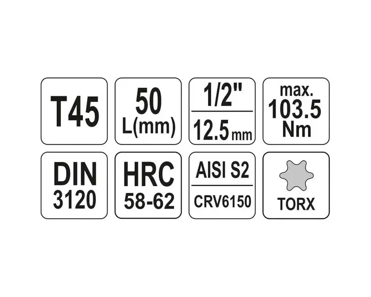 Головка торцевая Yato квадрат 1/2" TORX Т45 L=55 мм (YT-04315) - фото 4