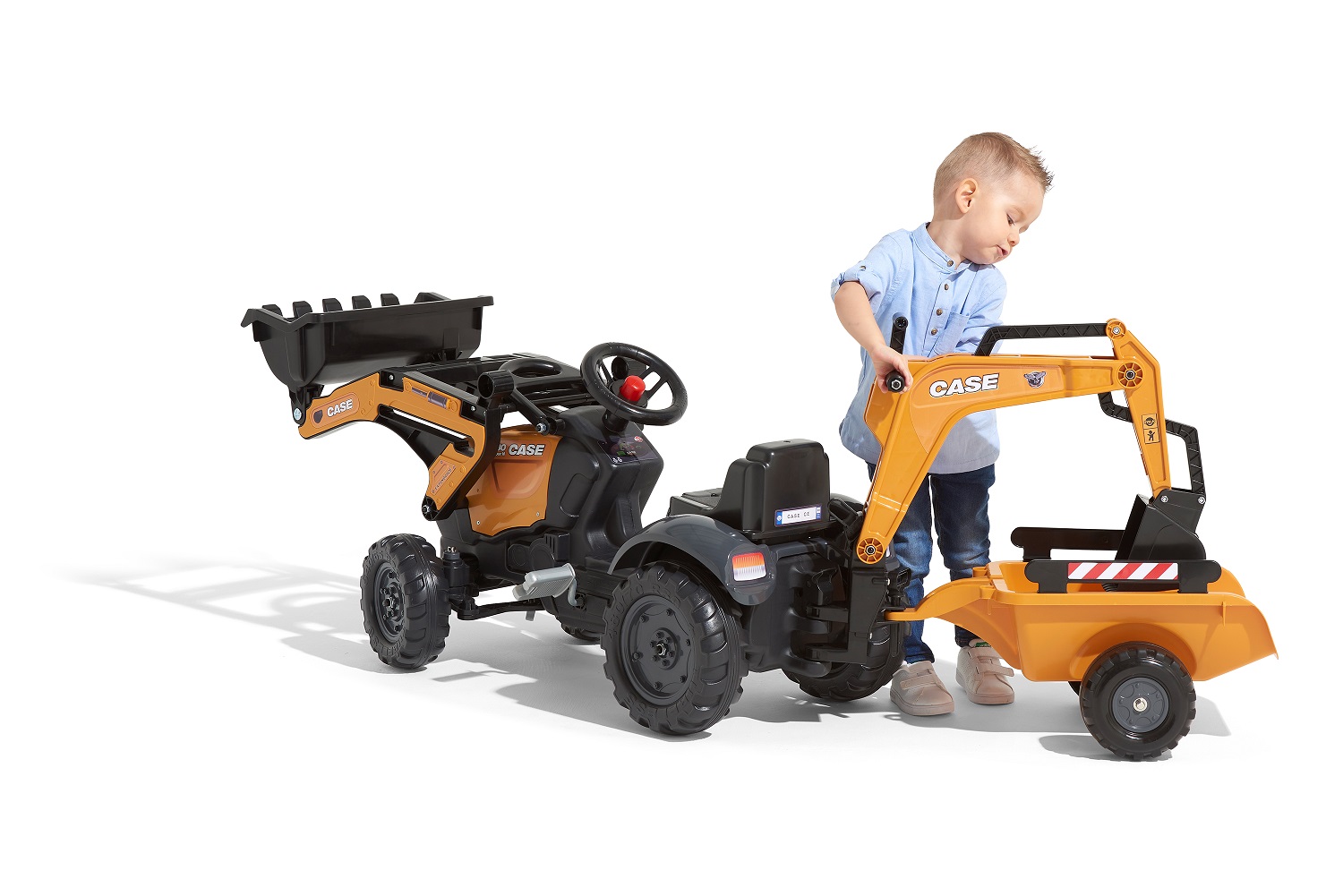 Детский трактор на педалях Falk 967N Case CE, с прицепом и ковшами, оранжевый (967N) - фото 5