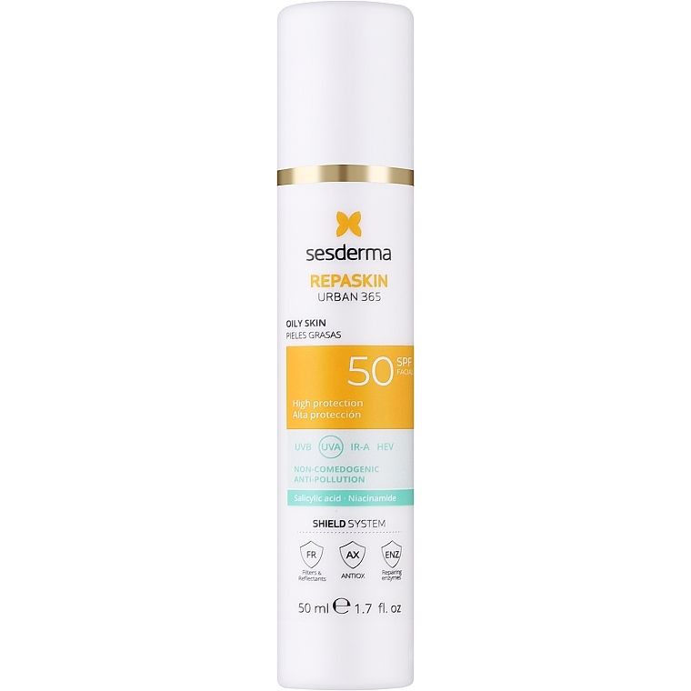 Сонцезахисний крем для обличчя Sesderma Repaskin Urban 365 Cream Oily Skin SPF 50 для жирної шкіри 50 мл - фото 2