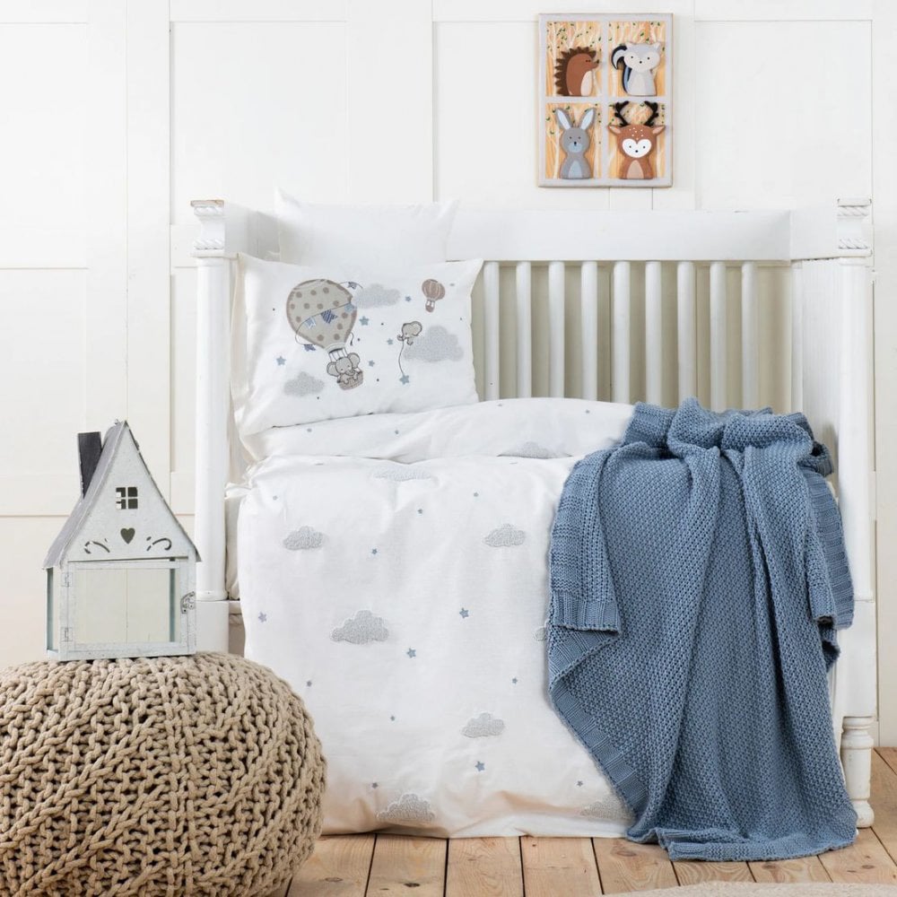 Детский набор в кроватку для младенцев Karaca Home Elephant Sky Mavi, голубой, 5 предметов (svt-2000022316033) - фото 1