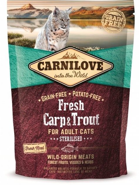 Сухой корм для взрослых стерилизованных кошек Carnilove Fresh Carp & Trout Sterilised for Adult cats, с карпом и форелью, 0,4 кг - фото 1