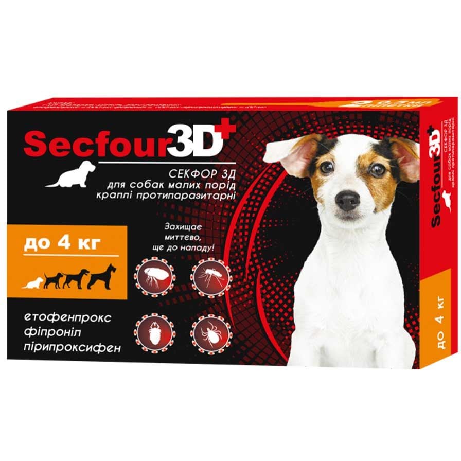 Капли противопаразитарные Fipromax Secfour 3D для собак, 0,5 мл, до 4 кг, 2 шт. - фото 1