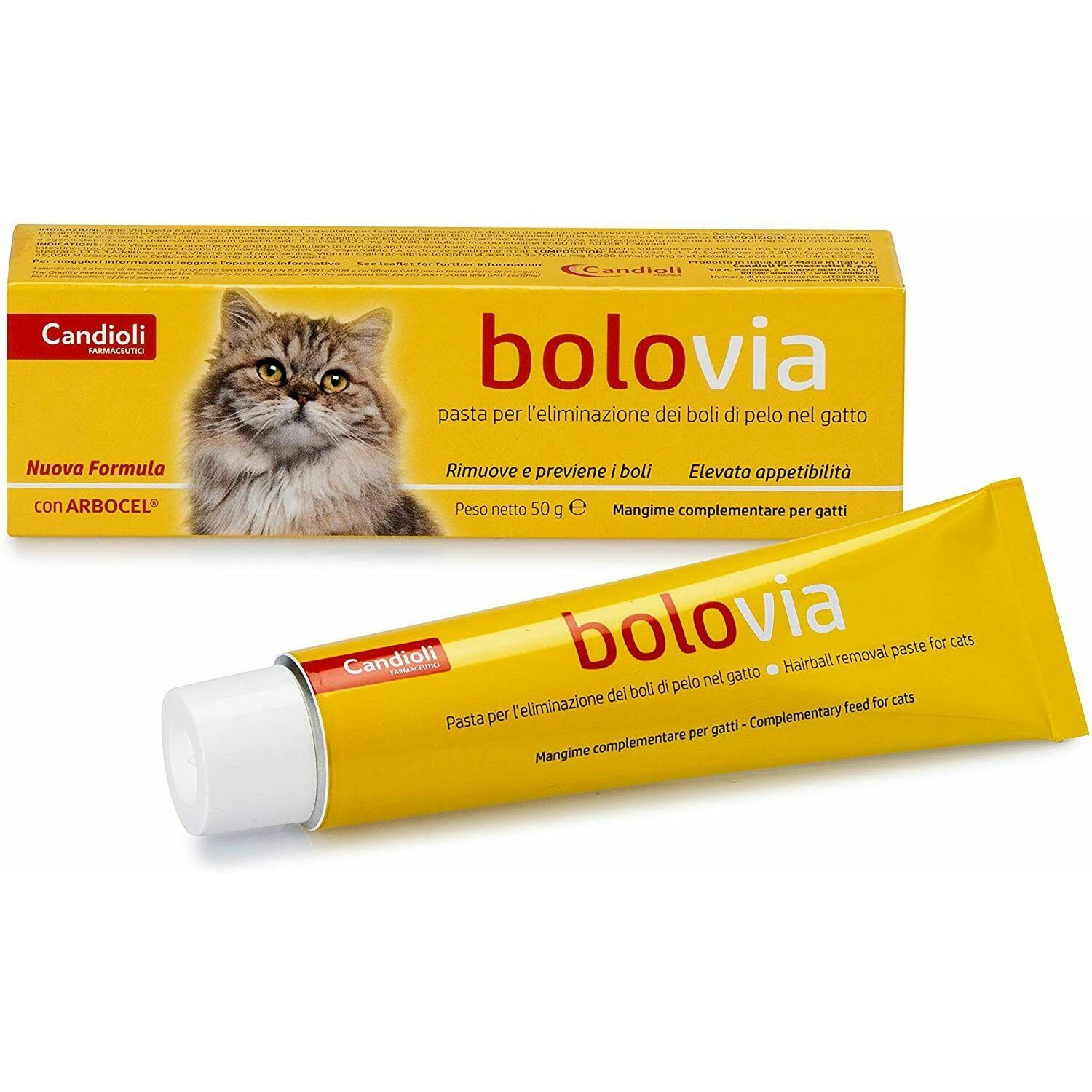Фото - Лекарства и витамины Харчова добавка для виведення шерсті у котів Candioli Bolo Via, 50 г