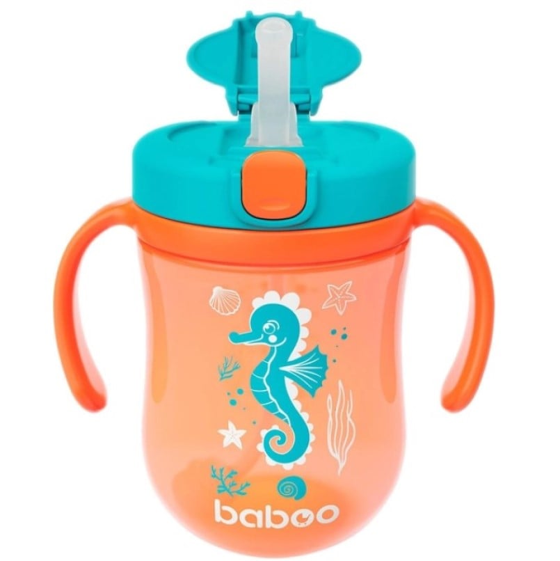 Чашка-непроливайка Baboo Sea Life, с силиконовой трубочкой, 9+ мес., 300 мл, оранжевая (8-132) - фото 1