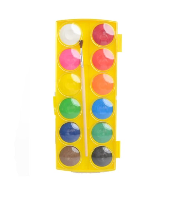 Краски акварельные Colorino, маленькие таблетки, с кисточкой, 12 цветов (41508PTR желтый) - фото 1