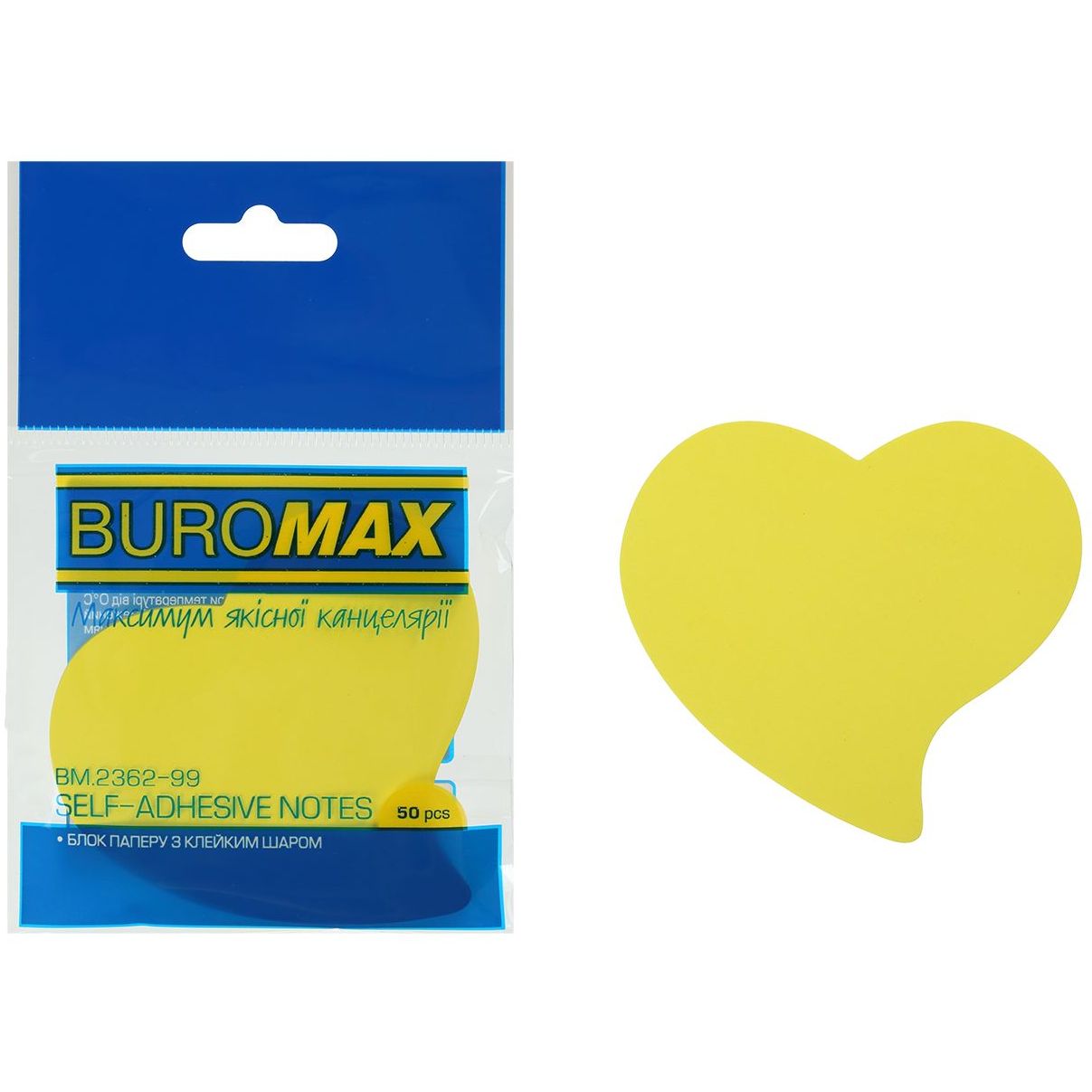 Блок бумаги для заметок Buromax Neon Сердце с клейким слоем 50 листов в ассортименте (BM.2362-99) - фото 1