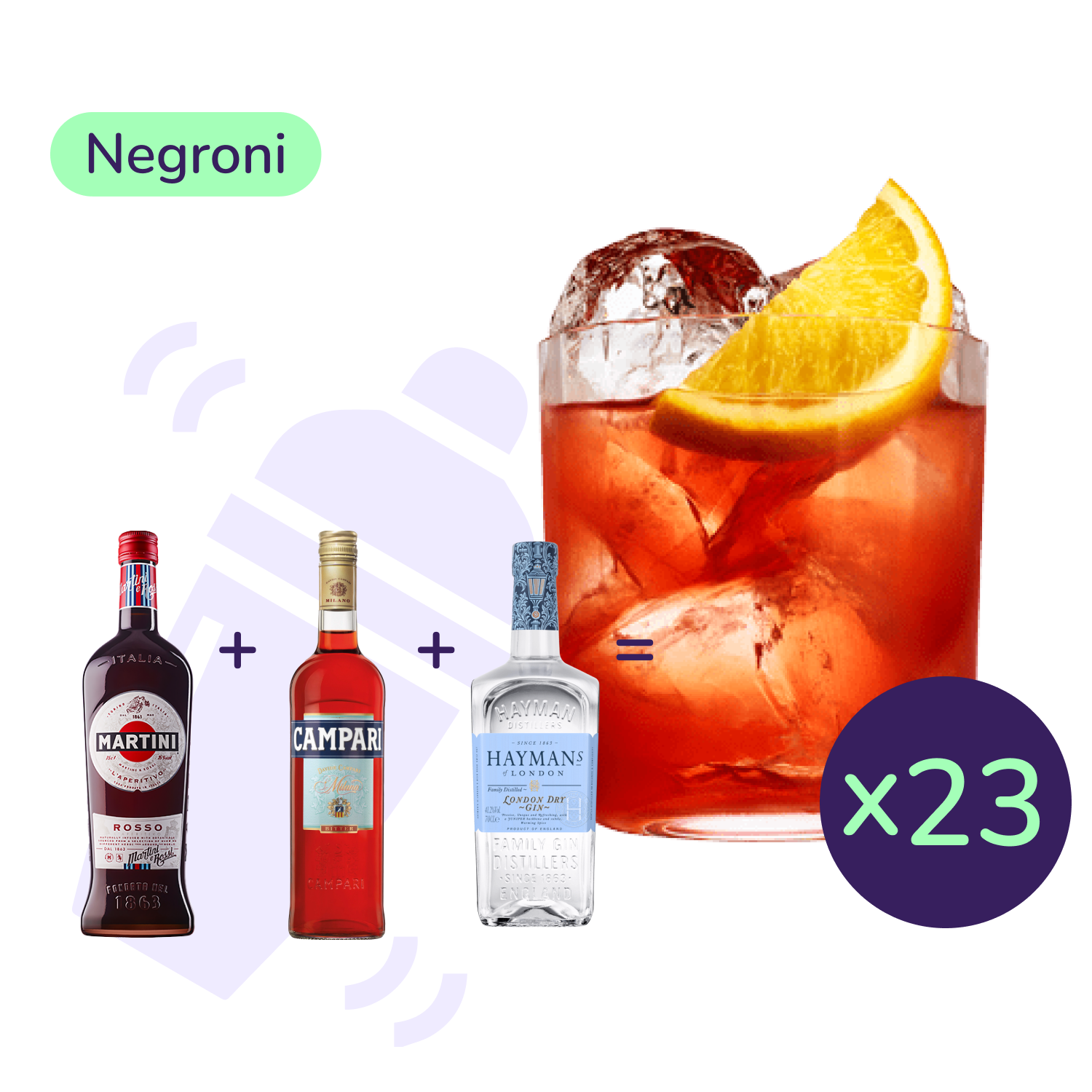 Коктейль Negroni (набор ингредиентов) х23 на основе Martini - фото 1