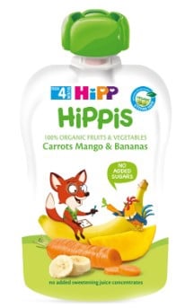 Органическое фруктово-овощное пюре HiPP HiPPiS Pouch Морковь, манго и банан, 100 г - фото 1
