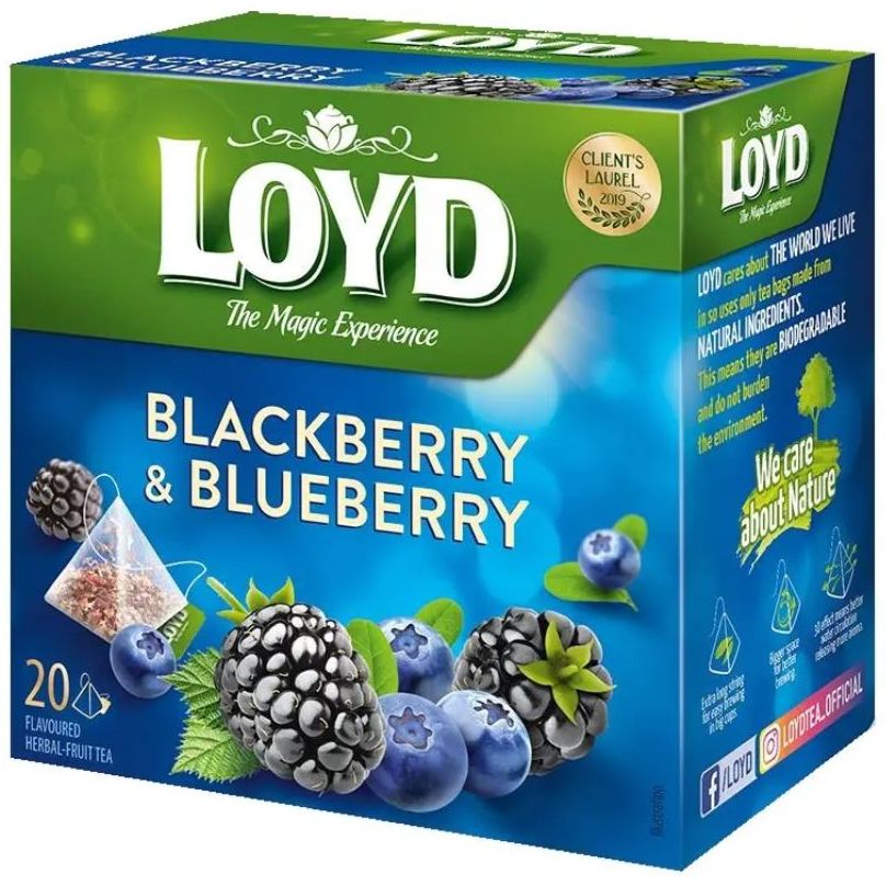 Чай фруктовий Loyd Blackberry&Blueberry, зі смаком ожини та чорниці, в пірамідках, 40 г - фото 1