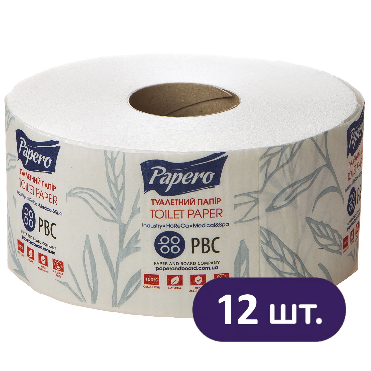 Туалетная бумага Papero Джамбо 2 слойная 75 м 12 шт. - фото 1