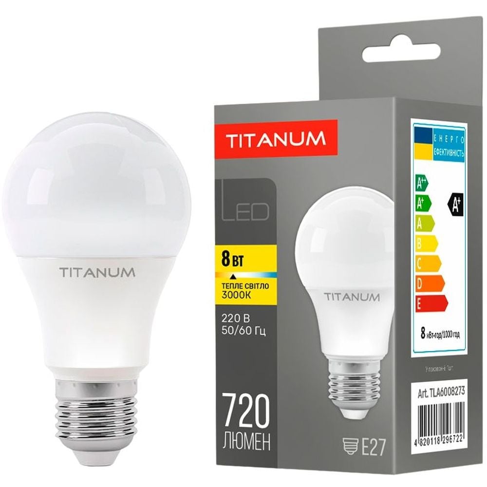 LED лампа Titanum A60 8W E27 3000K (TLA6008273) - фото 1
