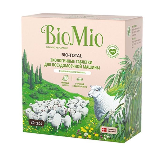 Таблетки для миття посуду в посудомийних машинах BioMio Bio-Total 7 в 1 з маслом евкаліпта, 30 шт. - фото 1
