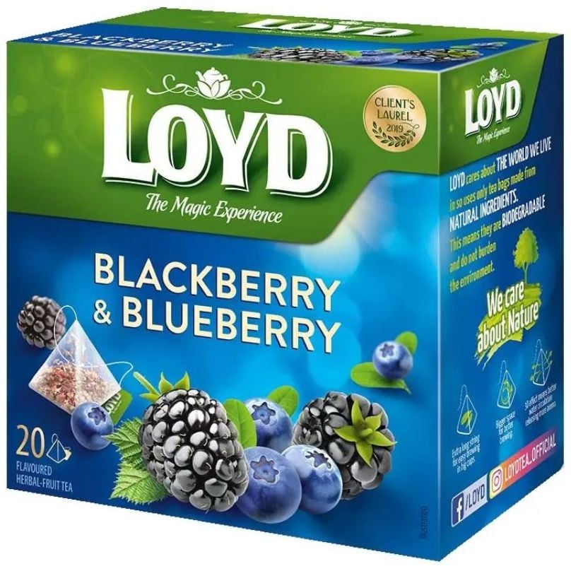 Чай фруктовий Loyd Blackberry&Blueberry, зі смаком ожини та чорниці, в пірамідках, 40 г - фото 1