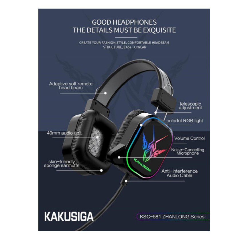 Игровые наушники iKAKU Kakusiga KSC-581 Zhanlong RGB Black - фото 3